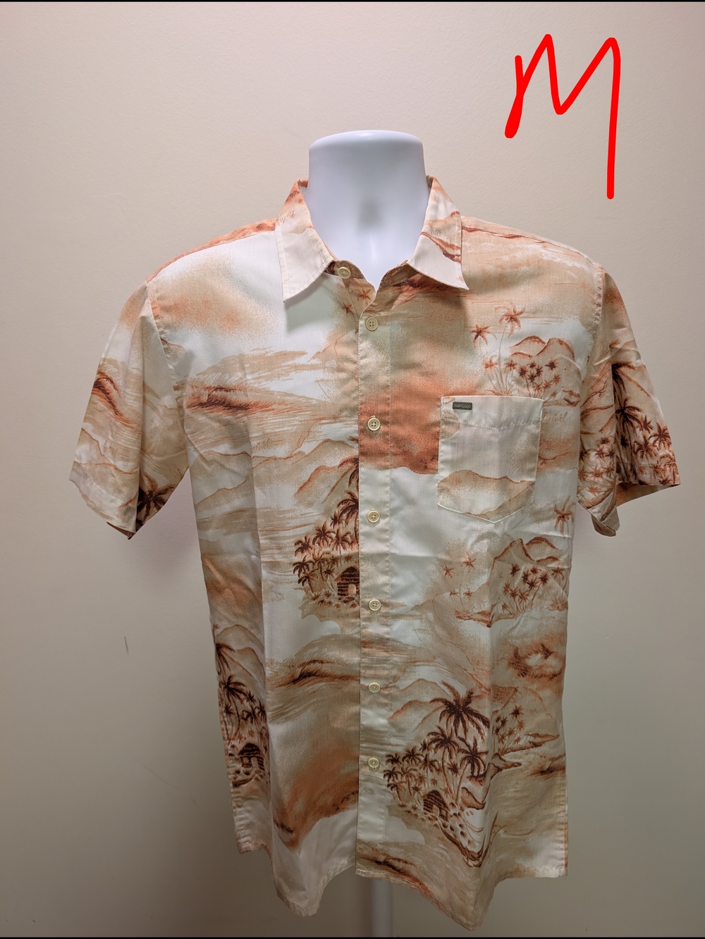 Men's Short-Sleeve Tropical Print Shirt in Beige and Light Brown